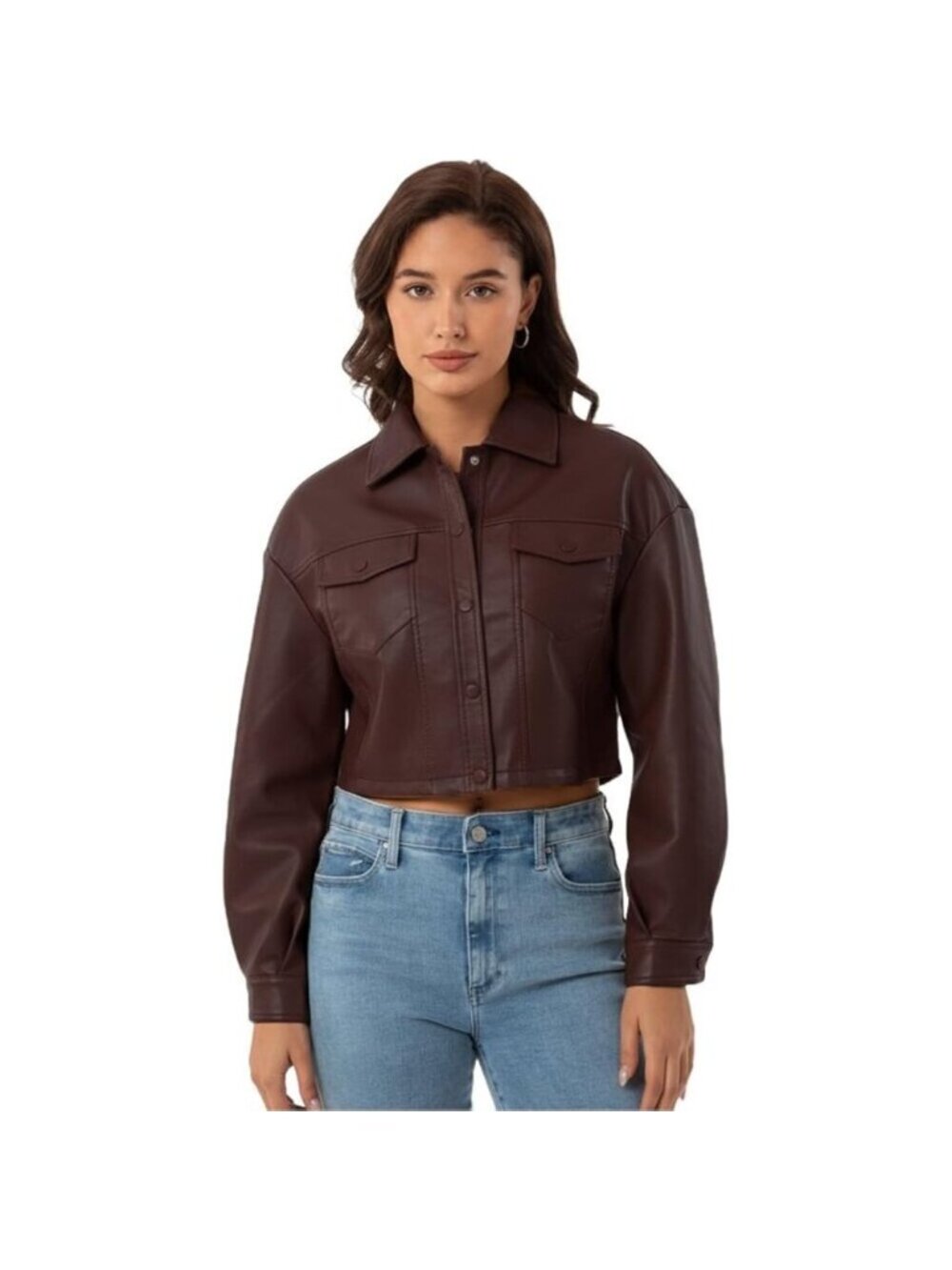 Women Faux Leather Cropped Jacket Trendy Moto Biker Short Jacket PU Jacket Camel